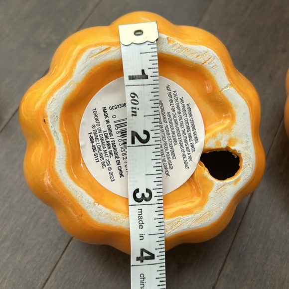 Set of 2 Ceramic Stoneware Pumpkins, Halloween Fall Decor, Orange Brown Harvest - Picture 6 of 8